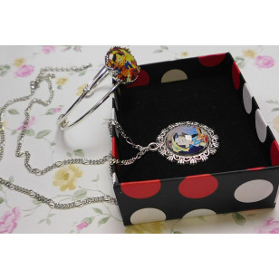 Pink Panther / Pinocchio Cabochon Necklace and Bracelet Set 1a or 1b